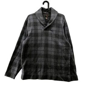 Tasso Elba Shawl Collar Sweatshirt‎ Mens XL Gray Plaid Pullover Cotton Blend